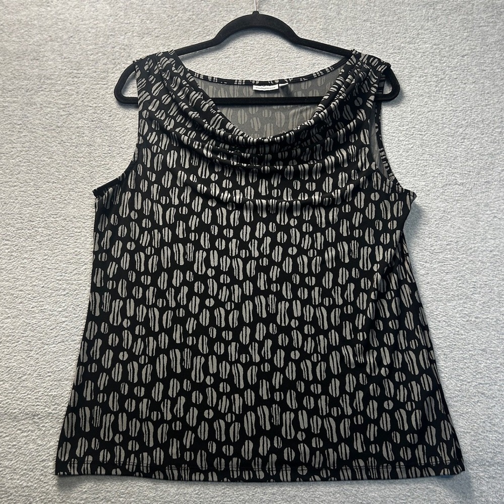 Croft & Barrow Womens Sleeveless Cowl Neck Large Black Printed Blouse Top
